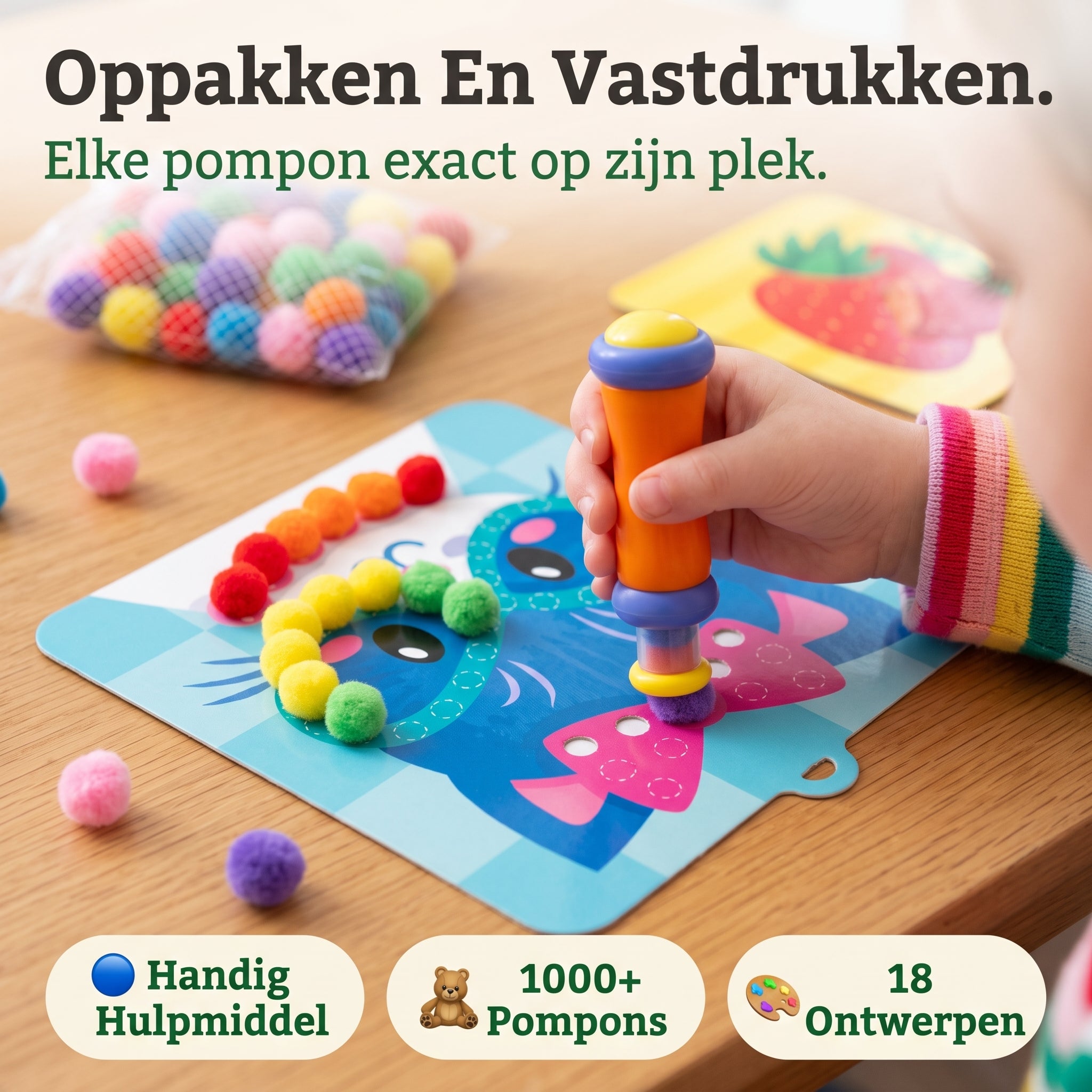 Creatief Knutselen Zonder Rommel — Kinderschat PlakPretPakket | 1000+ Pompons & 18 Ophangdesigns | Vanaf 5 Jaar