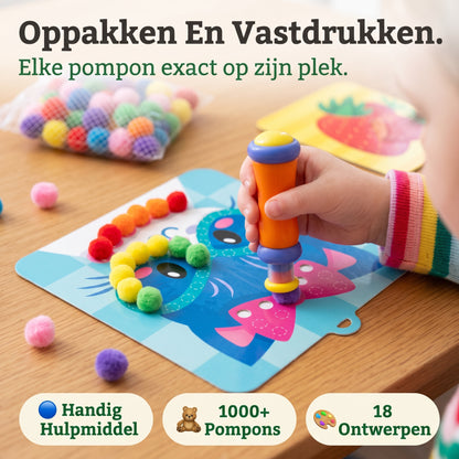 Creatief Knutselen Zonder Rommel — Kinderschat PlakPretPakket | 1000+ Pompons & 18 Ophangdesigns | Vanaf 5 Jaar