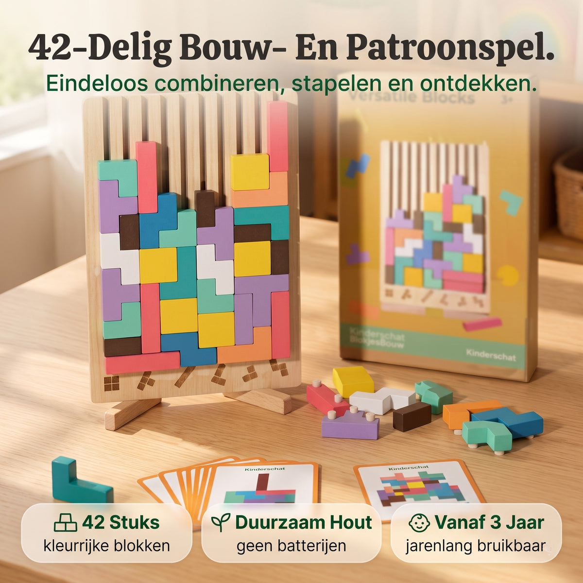 42-Delig Blokkenspel — Kinderschat BlokjesBouw | Montessori Patroonblokken | Vanaf 3 Jaar