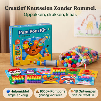 Creatief Knutselen Zonder Rommel — Kinderschat PlakPretPakket | 1000+ Pompons & 18 Ophangdesigns | Vanaf 5 Jaar