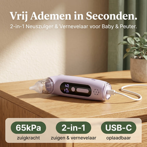 Vrij Ademen in Seconden — 2-in-1 Elektrische Neuszuiger & Vernevelaar | Baby & Peuter