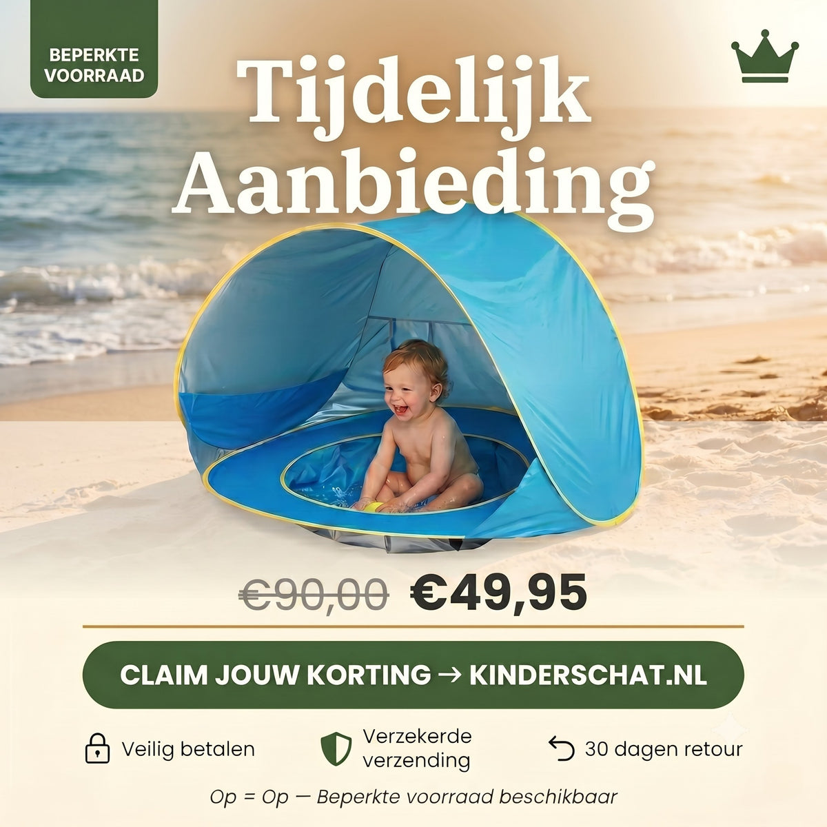 Veilig Spelen in de Zon — Kinderschat Baby Strandtent met Zwembadje | UV50+ Bescherming | In 3 Seconden Opgezet