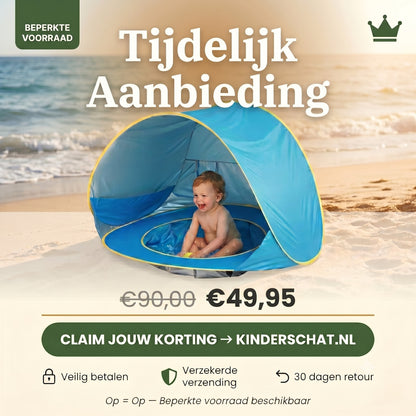 Veilig Spelen in de Zon — Kinderschat Baby Strandtent met Zwembadje | UV50+ Bescherming | In 3 Seconden Opgezet