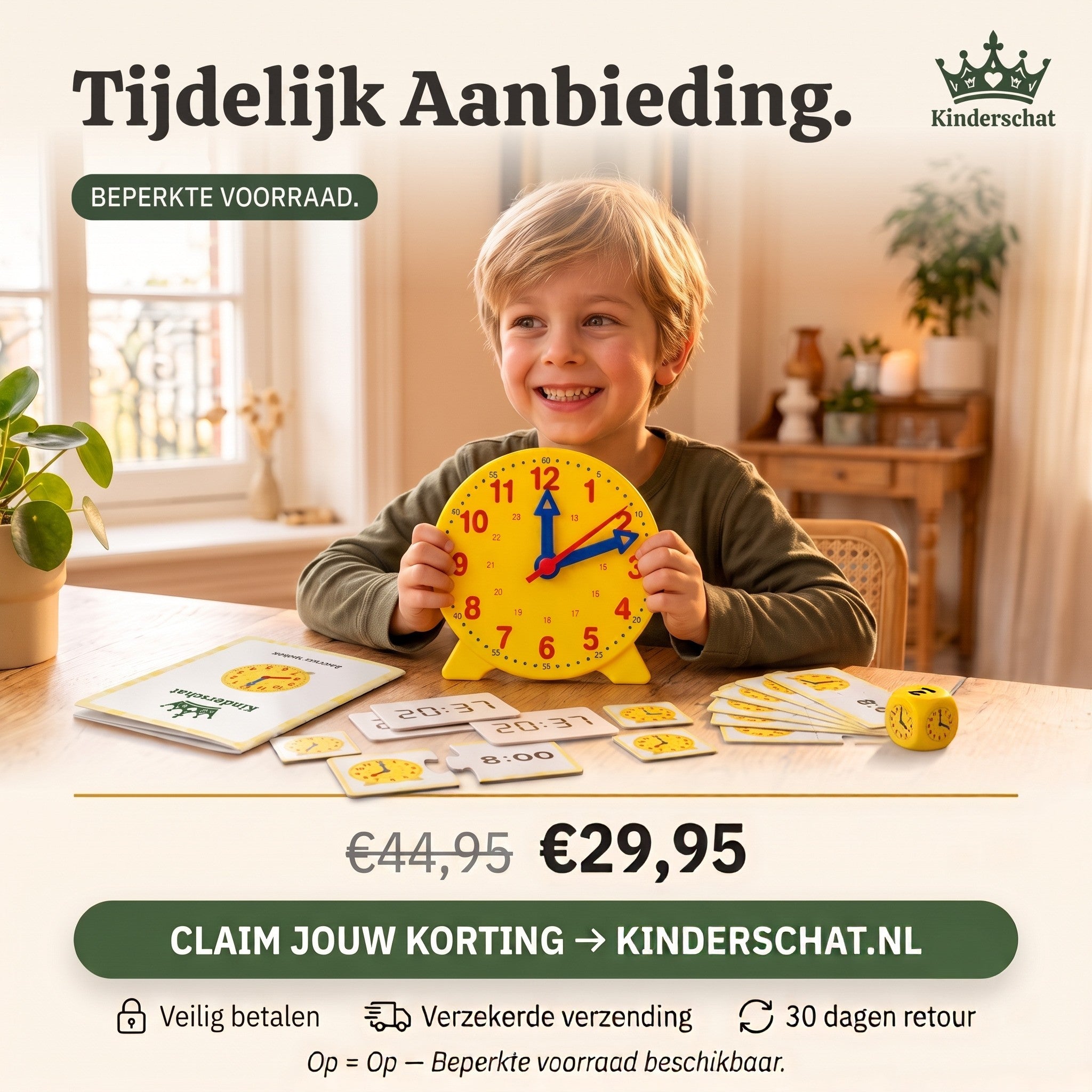 Klokkijken Leren Zonder Frustratie — Kinderschat TijdWijzer | Montessori Educatieve Klok | Groep 2-4