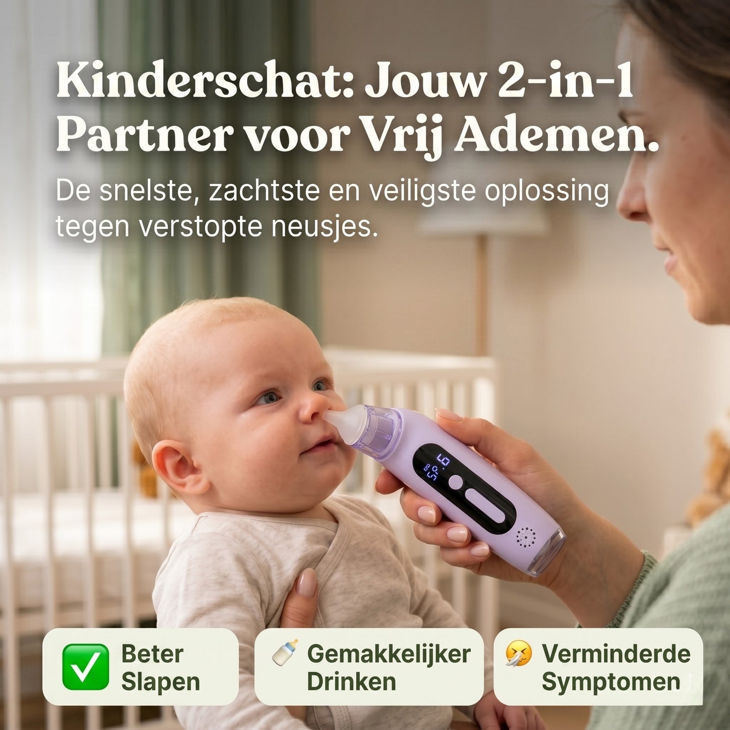 Vrij Ademen in Seconden — 2-in-1 Elektrische Neuszuiger & Vernevelaar | Baby & Peuter