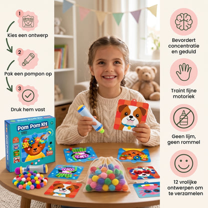 Creatief Knutselen Zonder Rommel — Kinderschat PlakPretPakket | 1000+ Pompons & 18 Ophangdesigns | Vanaf 5 Jaar