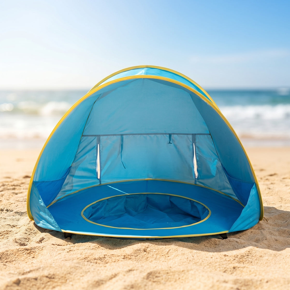 Veilig Spelen in de Zon — Kinderschat Baby Strandtent met Zwembadje | UV50+ Bescherming | In 3 Seconden Opgezet