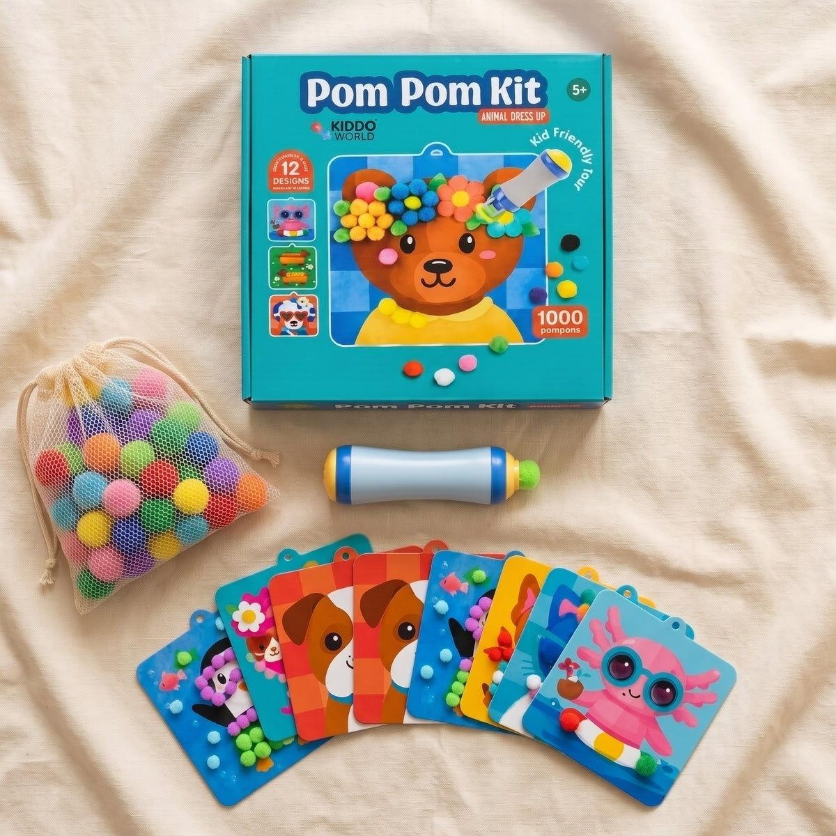 Creatief Knutselen Zonder Rommel — Kinderschat PlakPretPakket | 1000+ Pompons & 18 Ophangdesigns | Vanaf 5 Jaar