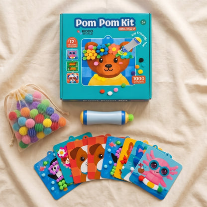 Creatief Knutselen Zonder Rommel — Kinderschat PlakPretPakket | 1000+ Pompons & 18 Ophangdesigns | Vanaf 5 Jaar