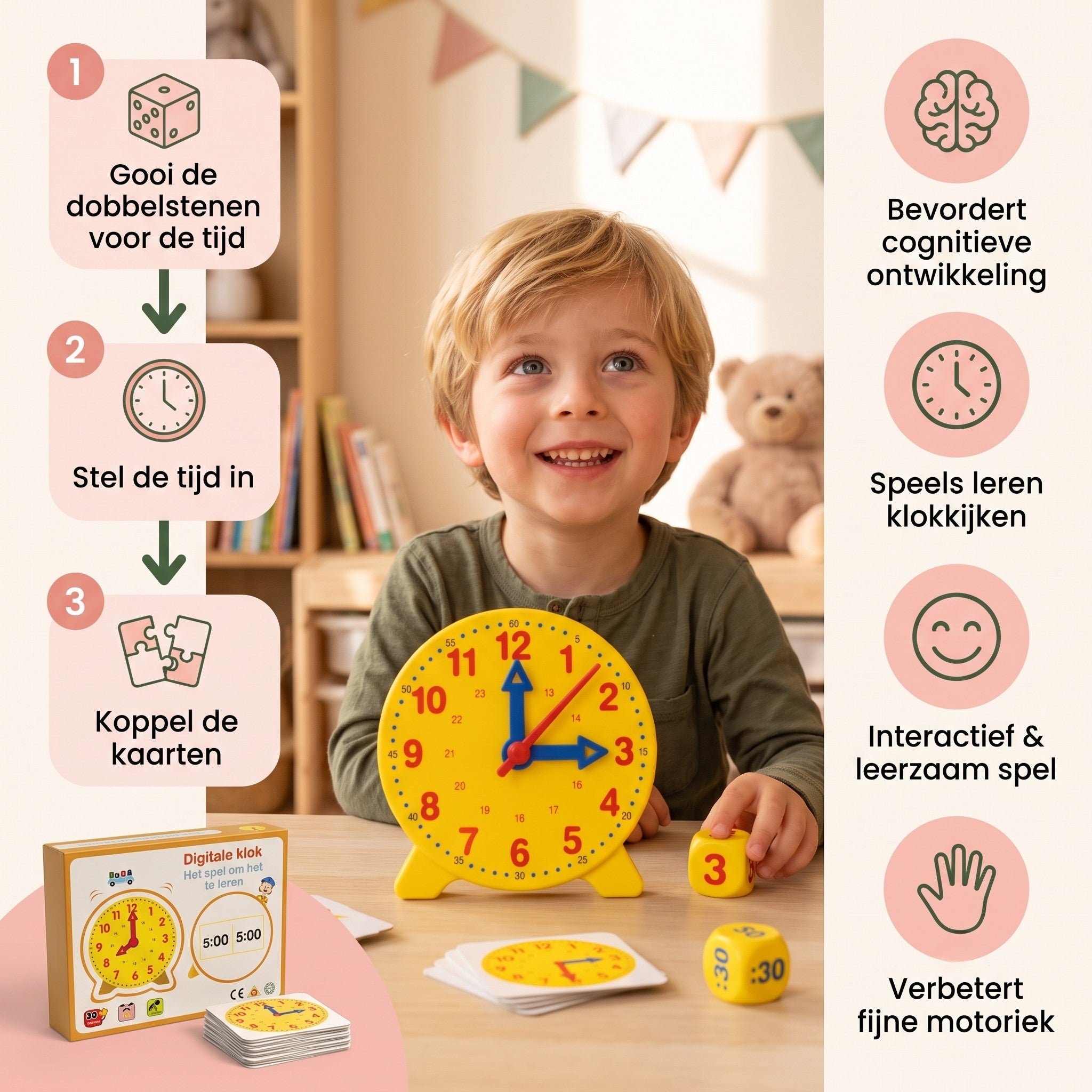 Klokkijken Leren Zonder Frustratie — Kinderschat TijdWijzer | Montessori Educatieve Klok | Groep 2-4